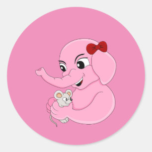 Sticker Rond Caricature de fille éléphant classique collant ron