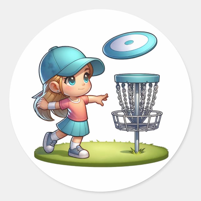 Sticker Rond Caricature de golf de Little Girl (Devant)