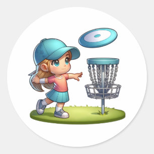Sticker Rond Caricature de golf de Little Girl