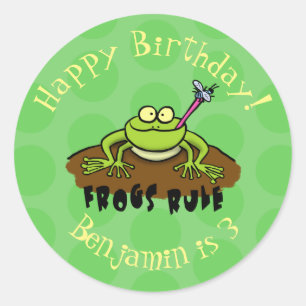 Sticker Rond Caricature de grenouille verte amusante