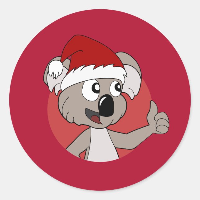 Sticker Rond Caricature de koala de Noël (Devant)