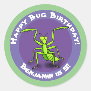 Sticker Rond Caricature de mante verte à prier drôle classique 