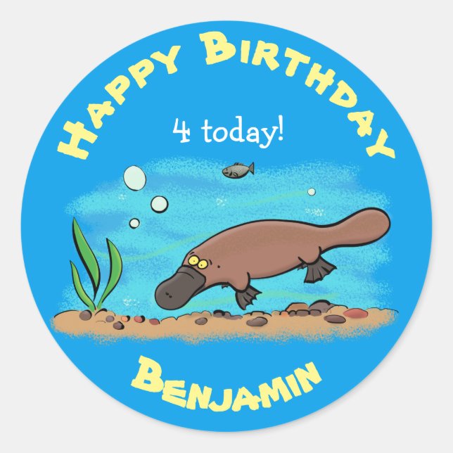 Sticker Rond Caricature de natation de Cute platypus (Devant)