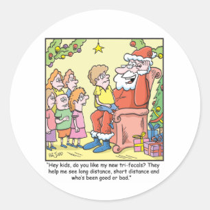 Sticker Rond Caricature de Noël à propos de Santas Nouvelles lu