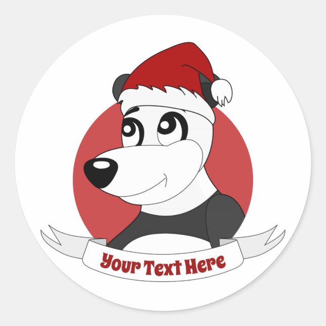 Sticker Rond Caricature de Noël avec mignon ours panda classiqu (Devant)