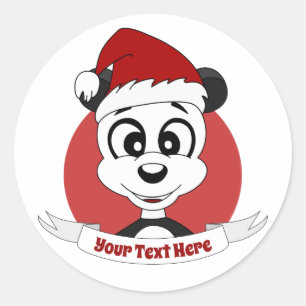 Sticker Rond Caricature de Noël avec mignon ours panda classiqu