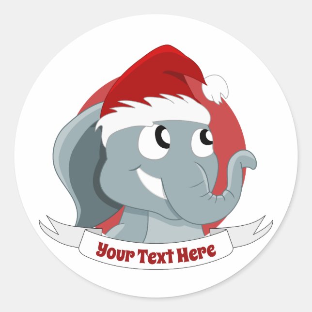 Sticker Rond Caricature de Noël avec un joli éléphant classique (Devant)