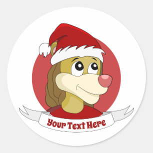 Sticker Rond Caricature de Noël avec un joli lion classique ron