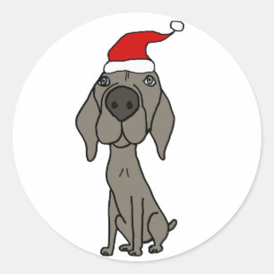 Sticker Rond Caricature de Noël du mignon chien Weimaraner à Sa