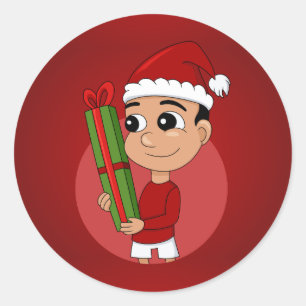 Sticker Rond Caricature de Noël garçon classique rond autocolla