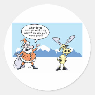 Sticker Rond Caricature de Noël Père Noël et le renne saisissan