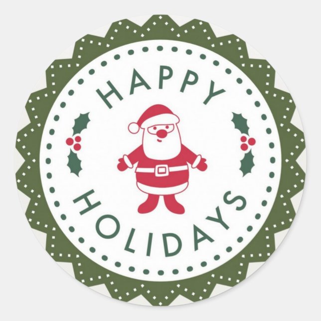 Sticker Rond Caricature de Noël Père Noël Joyeuses fêtes (Devant)