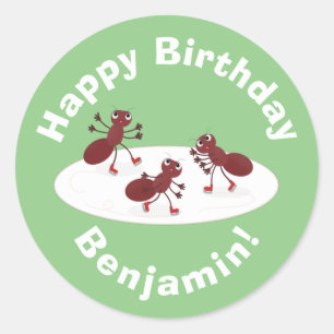 Sticker Rond Caricature de patinage sur glace de Happy red four