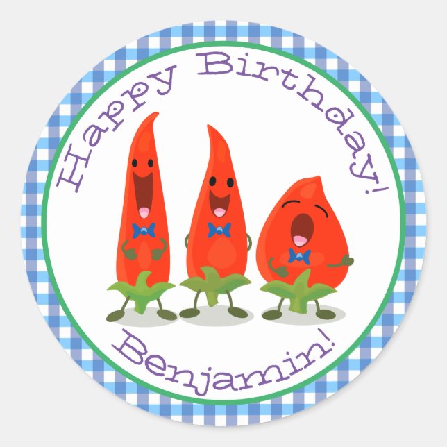 Sticker Rond Caricature de piments chantants mignons (Devant)