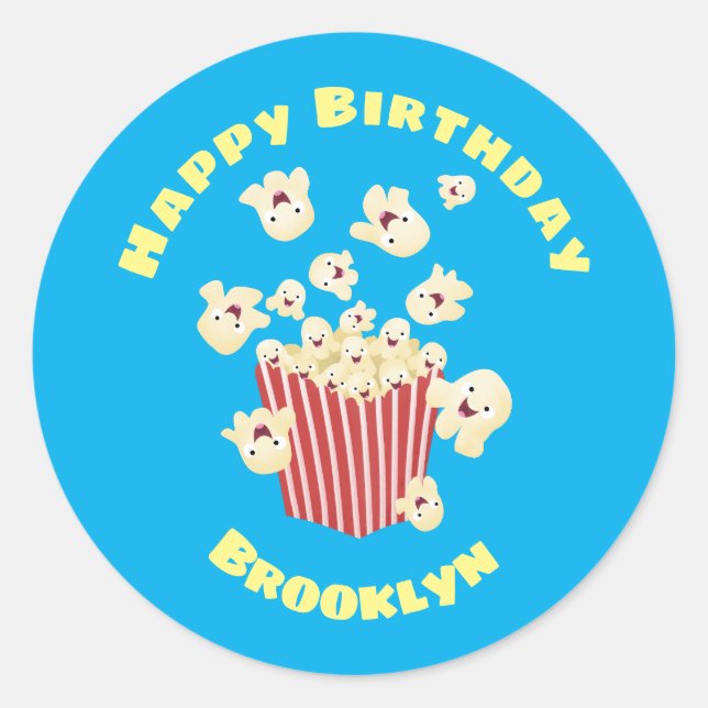 Sticker Rond Caricature de pop-corn drôles (Devant)