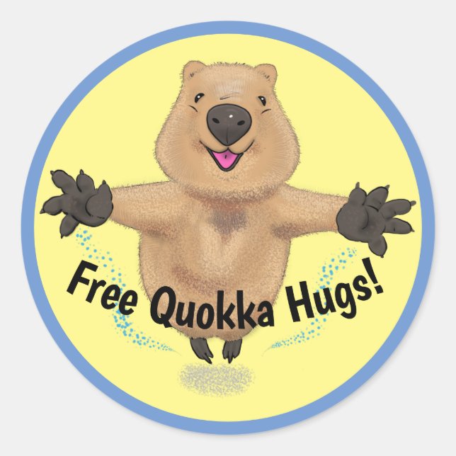 Sticker Rond Caricature de saut de quokka mignon (Devant)