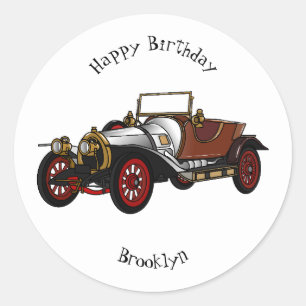 Sticker Rond Caricature de voiture classique 1920