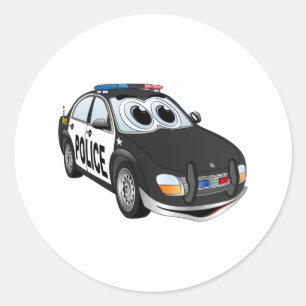 Sticker Rond Caricature de voiture de police BWB