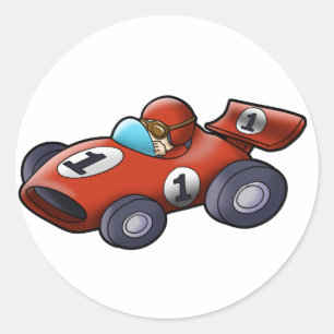 Sticker Rond Caricature de voiture rouge classique pour enfants
