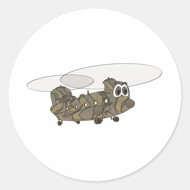 Sticker Rond Caricature d'hélicoptère Chinook Camouflage (Devant)