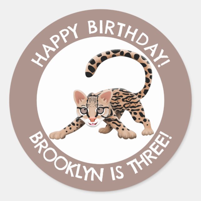 Sticker Rond Caricature d'ocelot mignonne anniversaire personna (Devant)