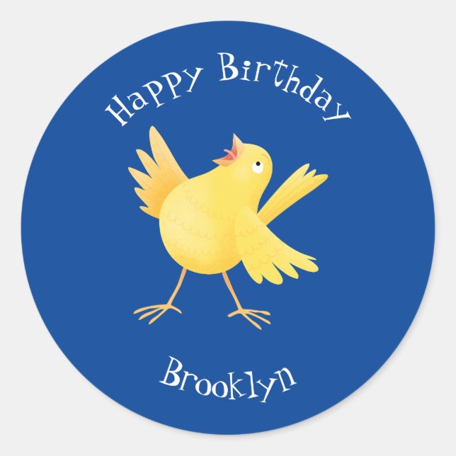 Sticker Rond Caricature d'oiseau canari jaune chantant mignon (Devant)