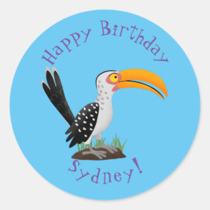 Sticker Rond Caricature d'oiseau de safari de barbecue jaune am