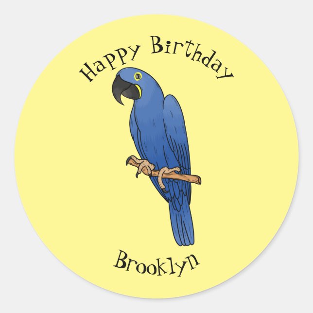 Sticker Rond Caricature d'oiseau macaw Hyacinth (Devant)