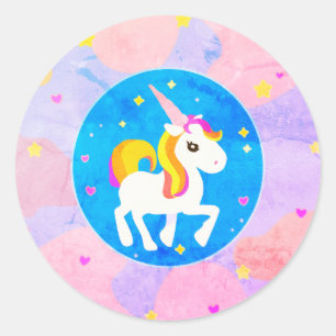 Sticker Rond Caricature du logo Unicorn