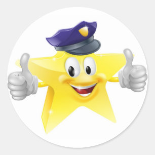 Sticker Rond Caricature du policier étoilé