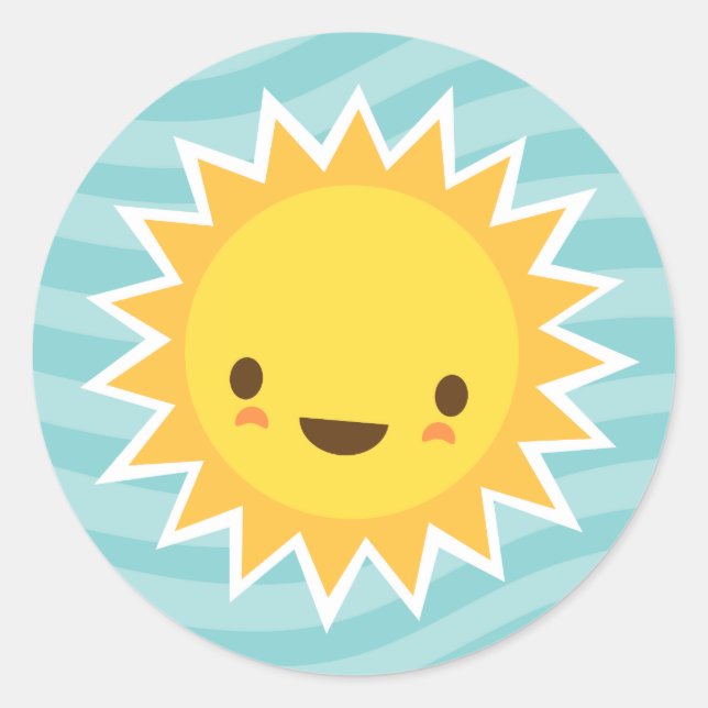 Sticker Rond Caricature du soleil de Cute kawaii sur bleu (Devant)