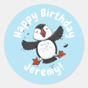 Sticker Rond Caricature en bleu bouffin joyeux