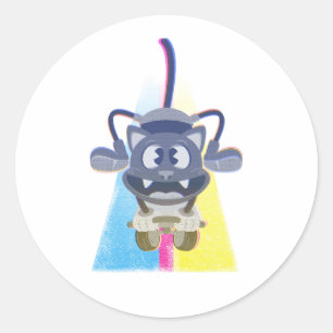 Sticker Rond Caricature en couleur de chat de patinage