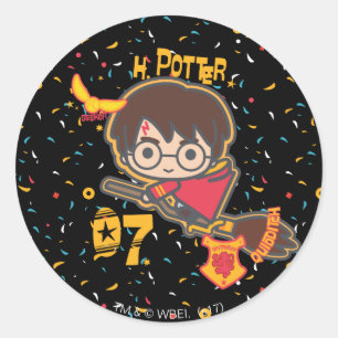 Sticker Rond Caricature Harry Potter Quidditch Chercher
