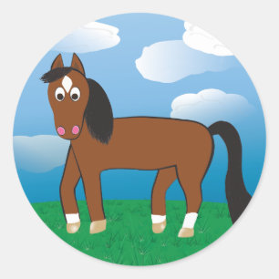 Sticker Rond Caricature Horse Bay avec chaussettes blanches