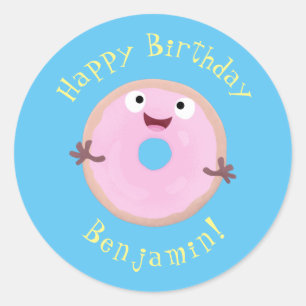 Sticker Rond Caricature joli beignet rose vitré