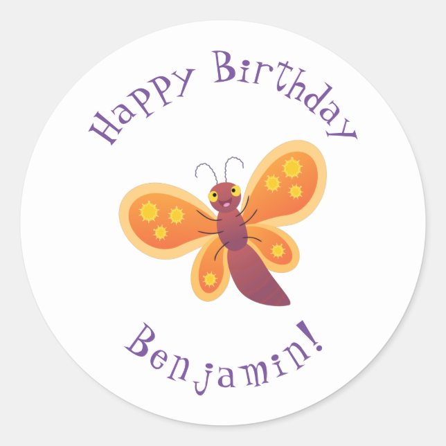 Sticker Rond Caricature joli papillon orange (Devant)