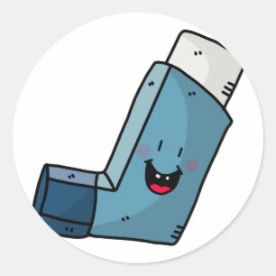 Sticker Rond Caricature joyeuse de Asthma Inhaler