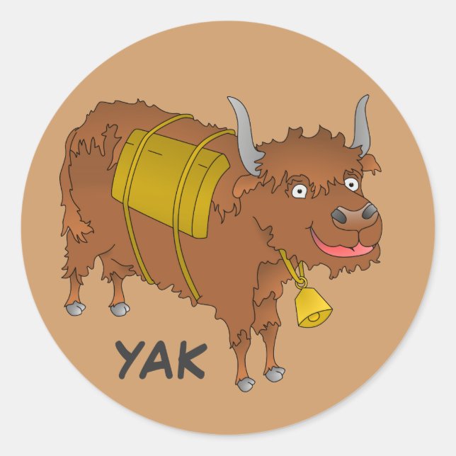Sticker Rond Caricature joyeuse yak (Devant)