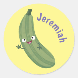 Sticker Rond Caricature joyeux de courgettes mignonnes