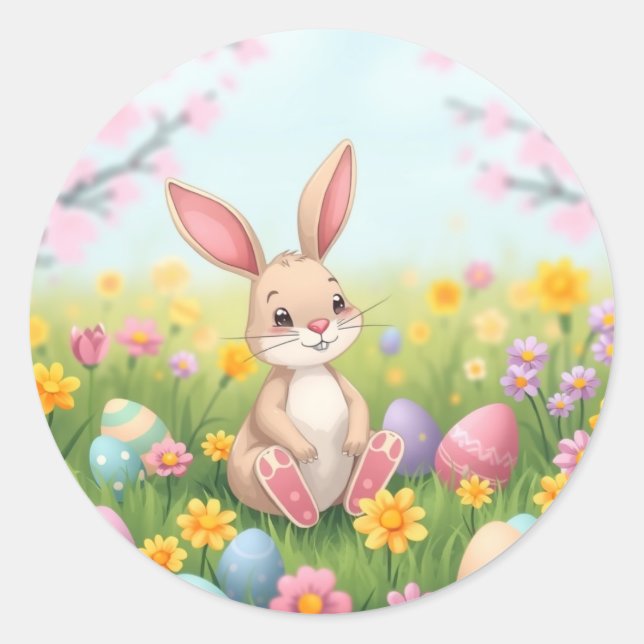 Sticker Rond Caricature Lapin de Pâques (Devant)