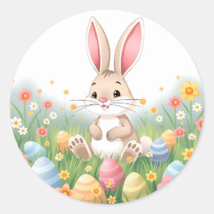 Sticker Rond Caricature Lapin de Pâques