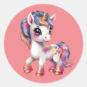 Sticker Rond caricature licorne