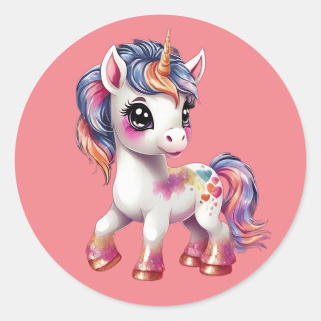 Sticker Rond caricature licorne (Devant)