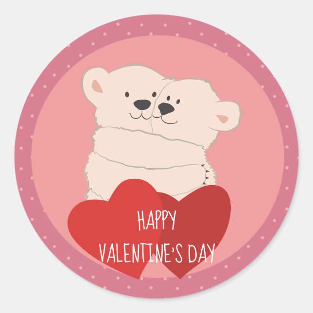 Sticker Rond Caricature mignonne Bears blanc Hug Pink Valentine (Devant)