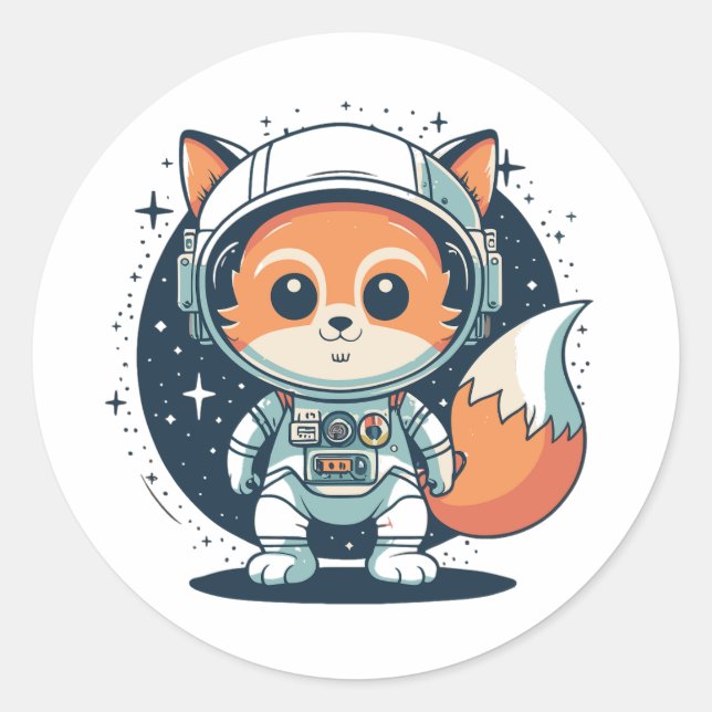 Sticker Rond Caricature mignonne de Space fox (Devant)
