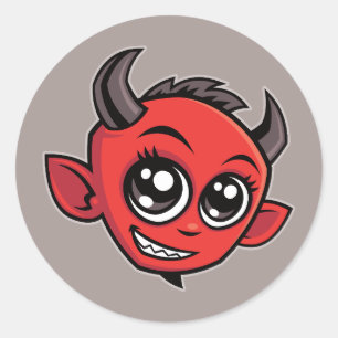 Sticker Rond Caricature mignonne et souriante diable