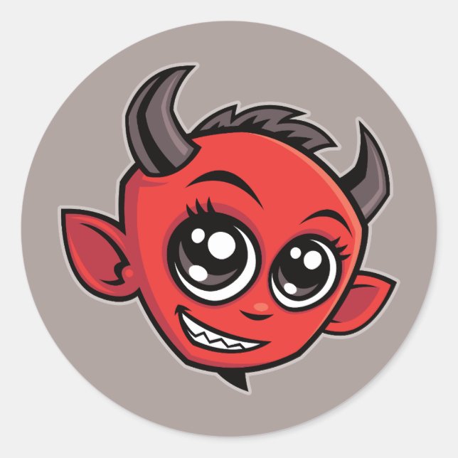 Sticker Rond Caricature mignonne et souriante diable (Devant)