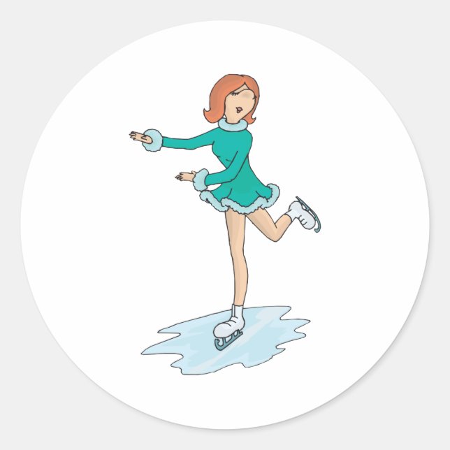 Sticker Rond caricature mignonne fille patinage artistique (Devant)