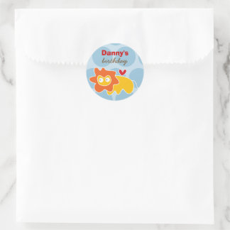 Sticker Rond Caricature mignonne Lion Jaune Amusante fête d'ann